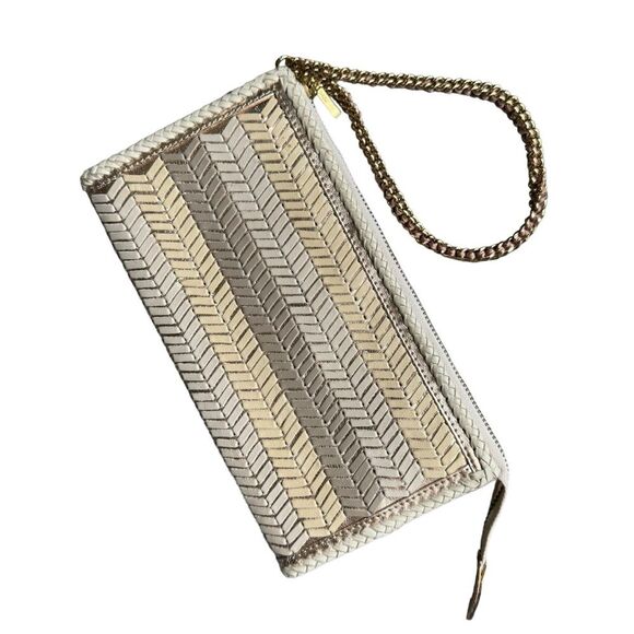 Handbags - Buba London Hand Woven Leather Rose Gold Purse Wristlet